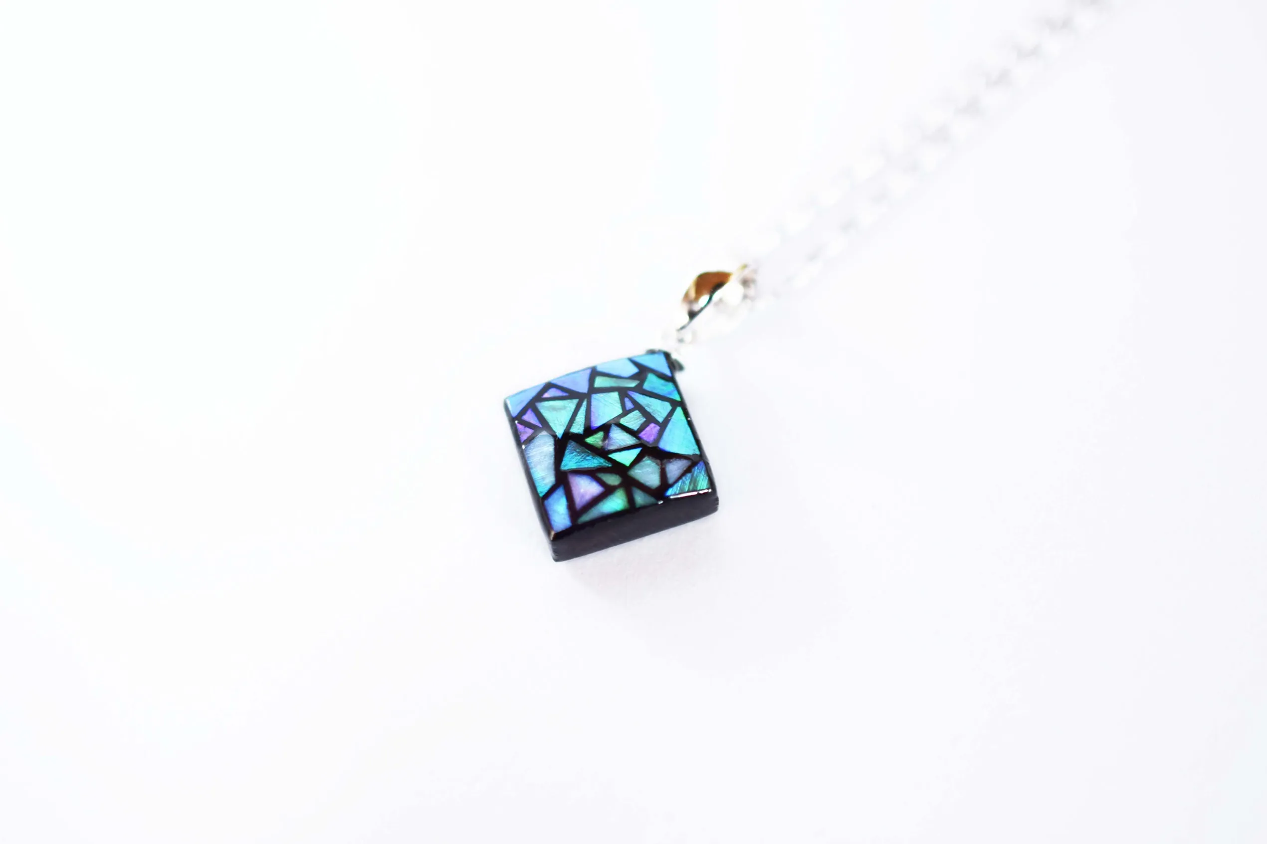 Raden Pendant Necklace - Stained Glass Style / Green Color / Small Size-, Japanese Lacquer Jewelry, Kyoto Jewelry