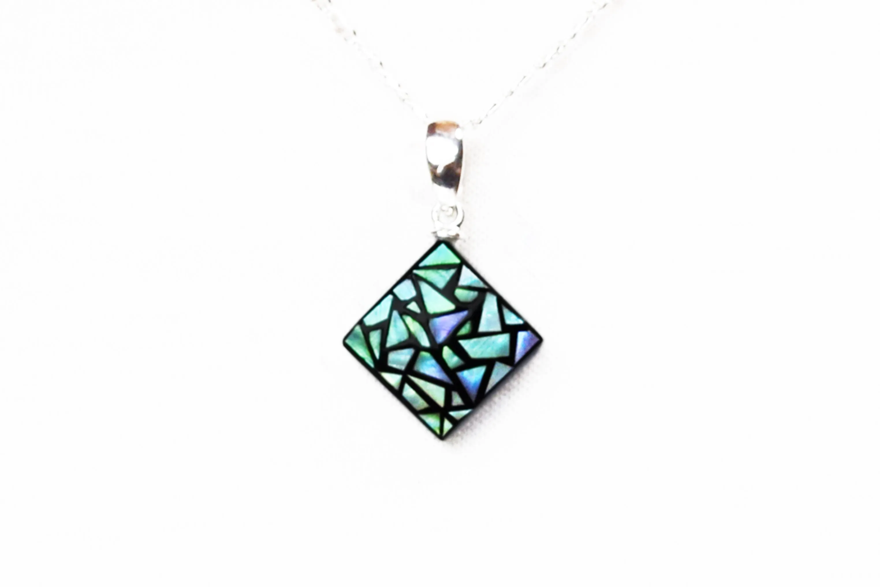 Raden Pendant Necklace - Stained Glass Style / Green Color / Small Size-, Japanese Lacquer Jewelry, Kyoto Jewelry