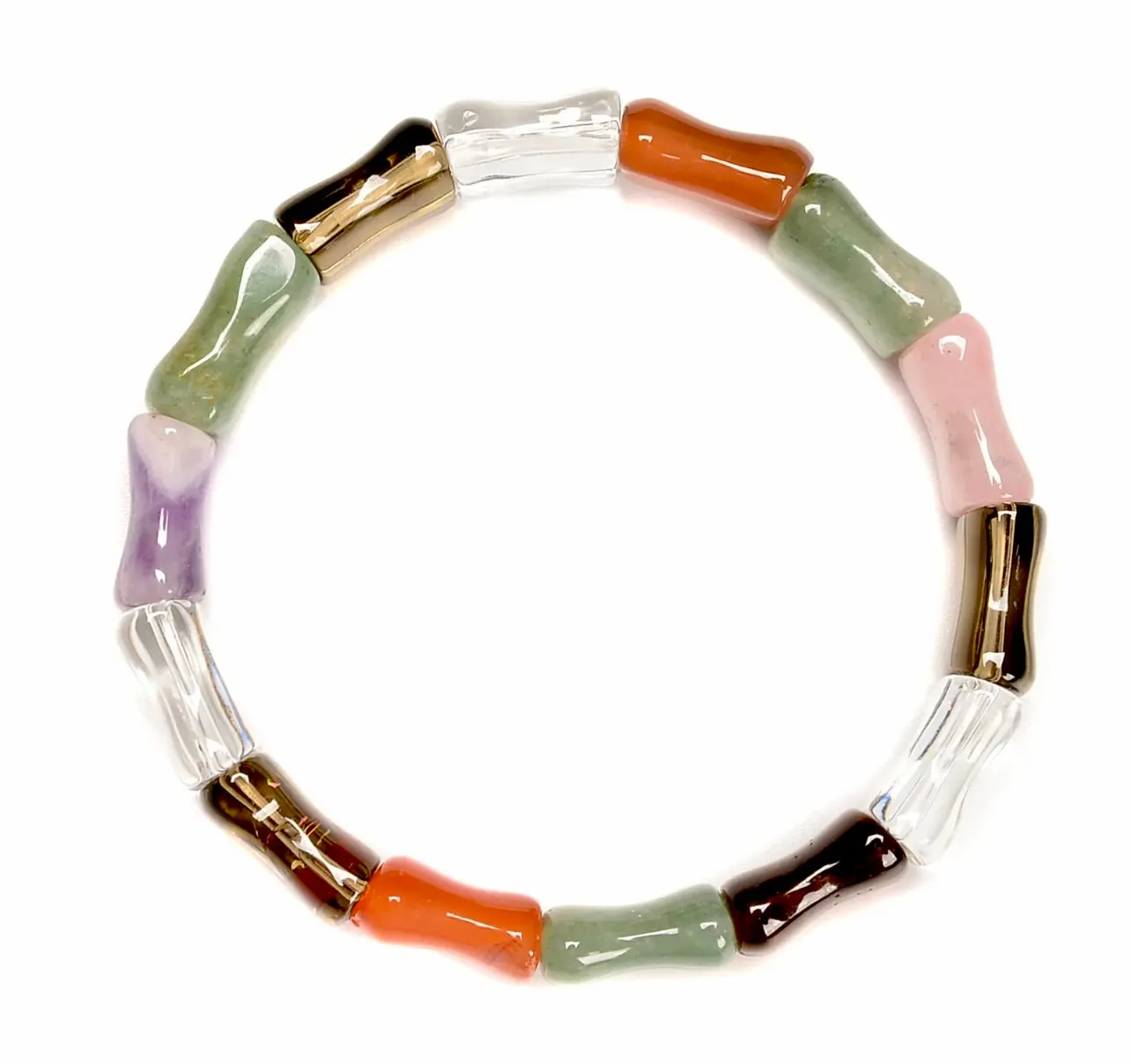 Rare Multi-Gemstone Bamboo-Style Gemstone Bangle Bracelet