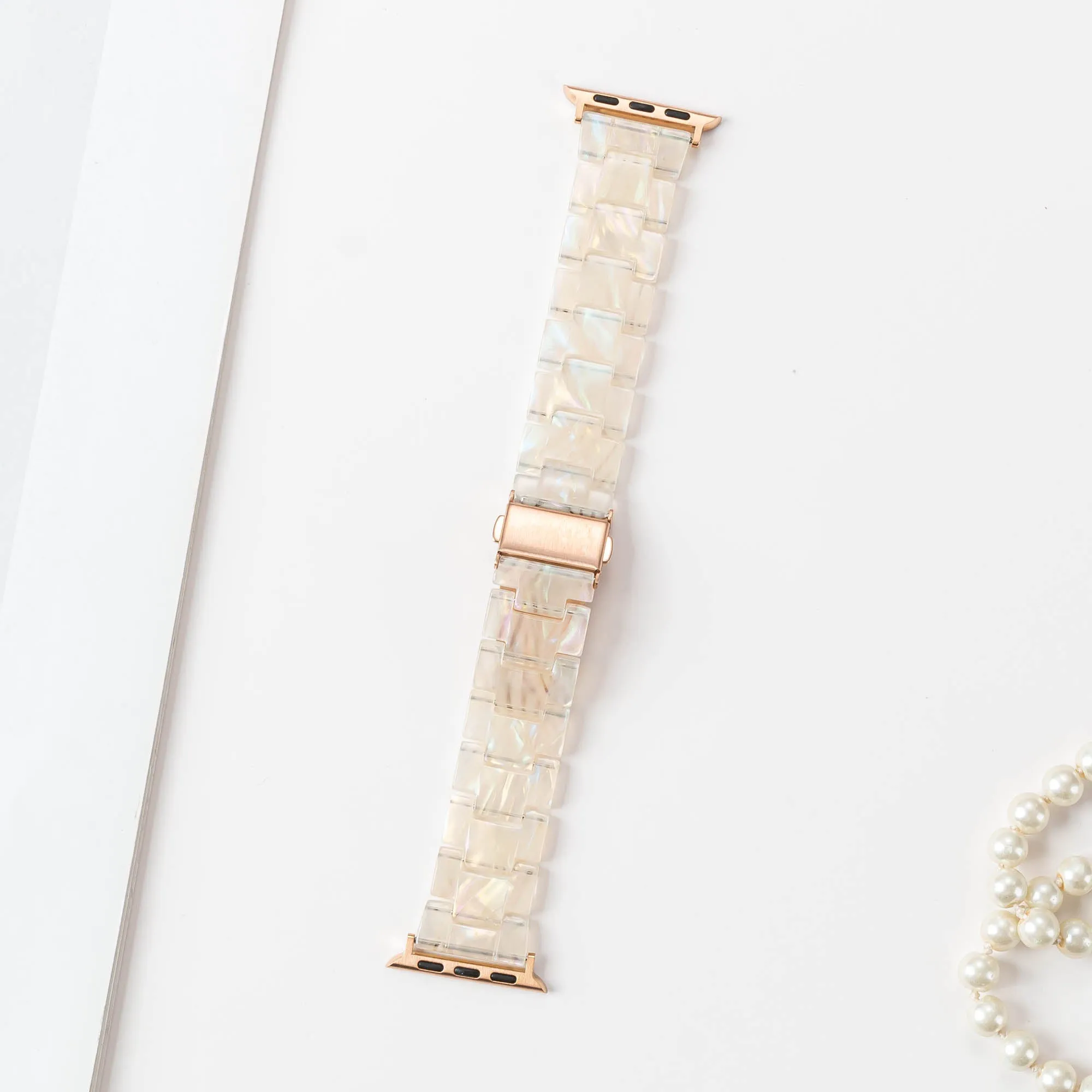 Resin Iridescent White Strap / Rose Gold Buckle - 38mm, 40mm, 41mm