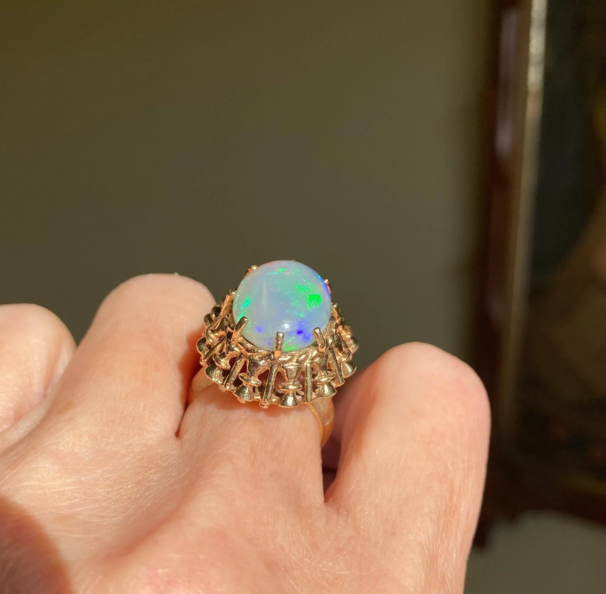 Retro 14K Gold Cabochon Opal Ring, 1940s