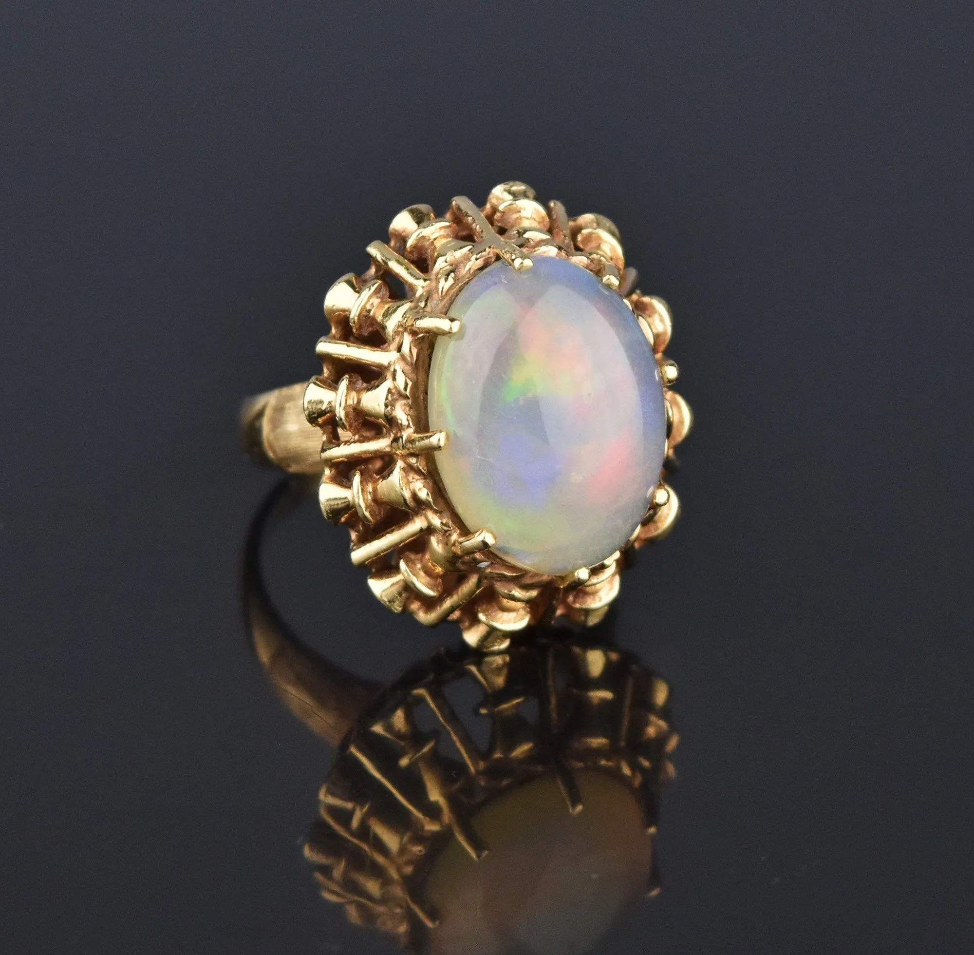 Retro 14K Gold Cabochon Opal Ring, 1940s