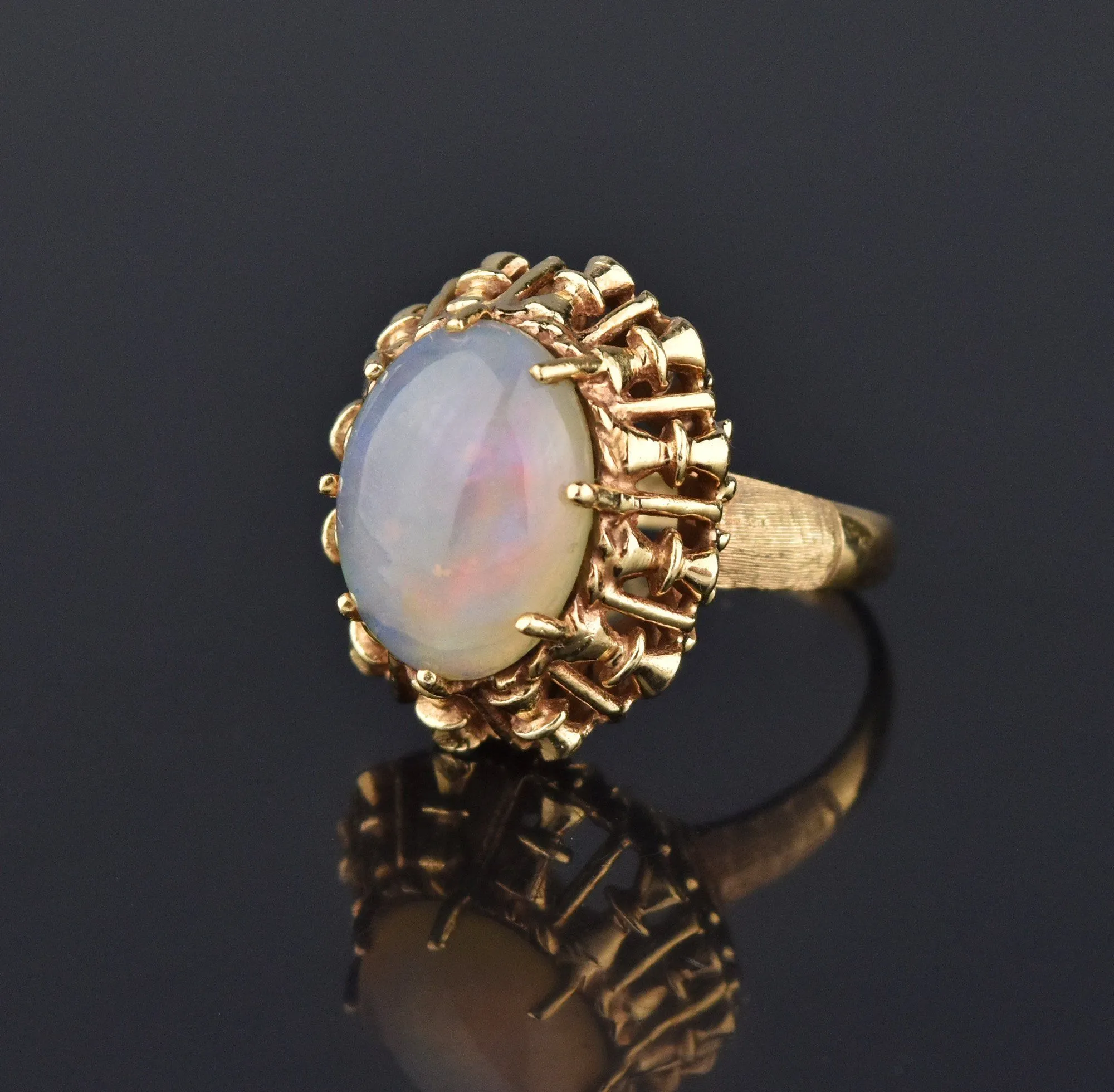 Retro 14K Gold Cabochon Opal Ring, 1940s