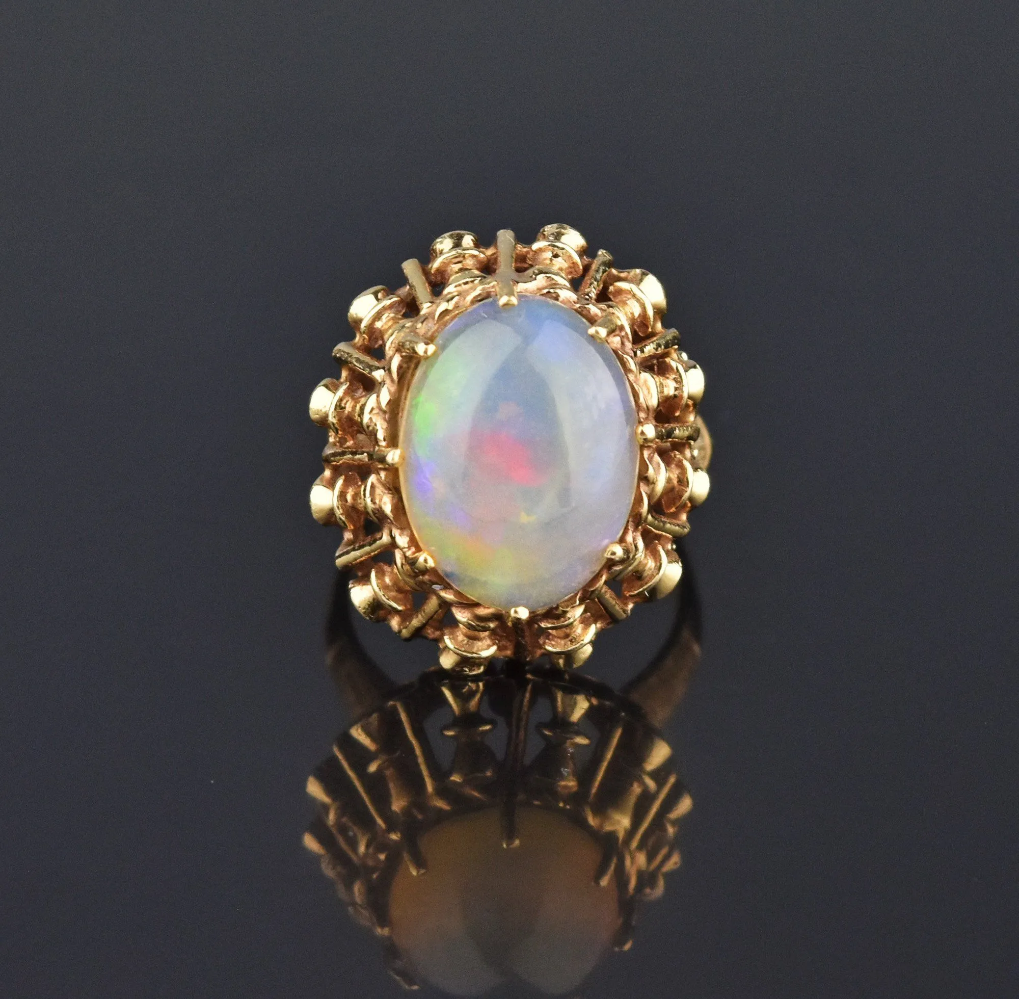 Retro 14K Gold Cabochon Opal Ring, 1940s