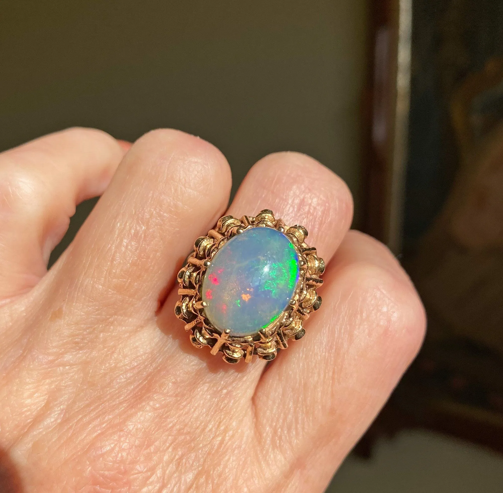 Retro 14K Gold Cabochon Opal Ring, 1940s