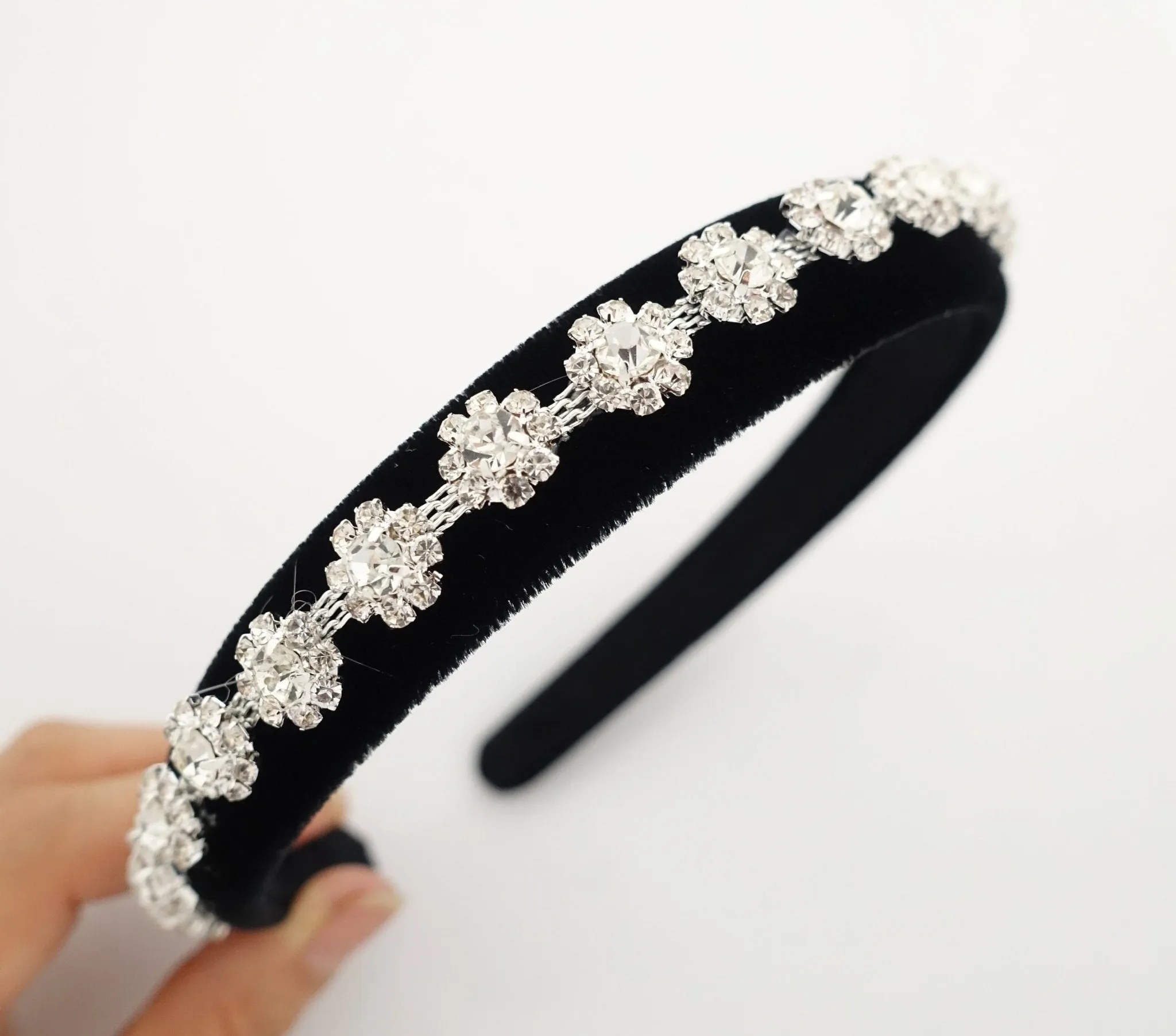 Rhinestone embellished velvet hairband luxury dazzling woman headband