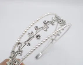 rhinestone flower branch triple headband pearl hairband for women