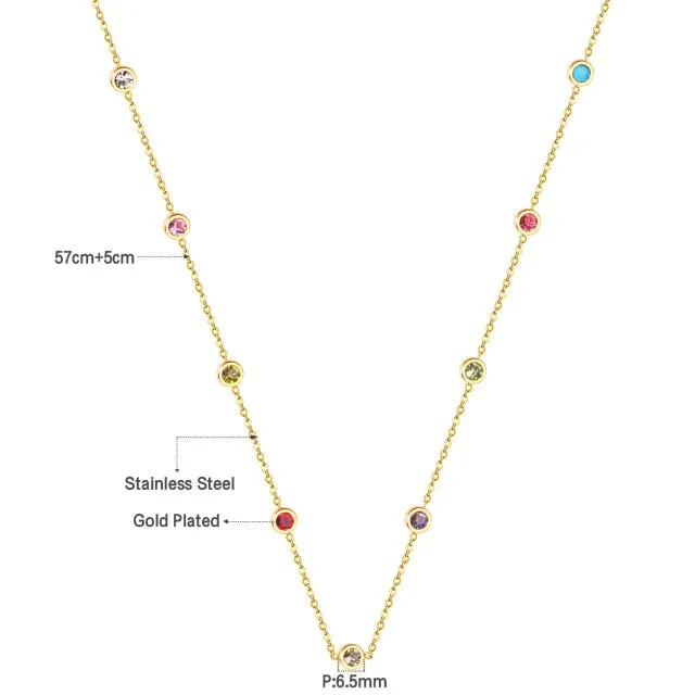 Round Zircon Pendant Necklace Gold Stainless Steel Dubai Long Chain Necklace Ladies Clothing Accessories