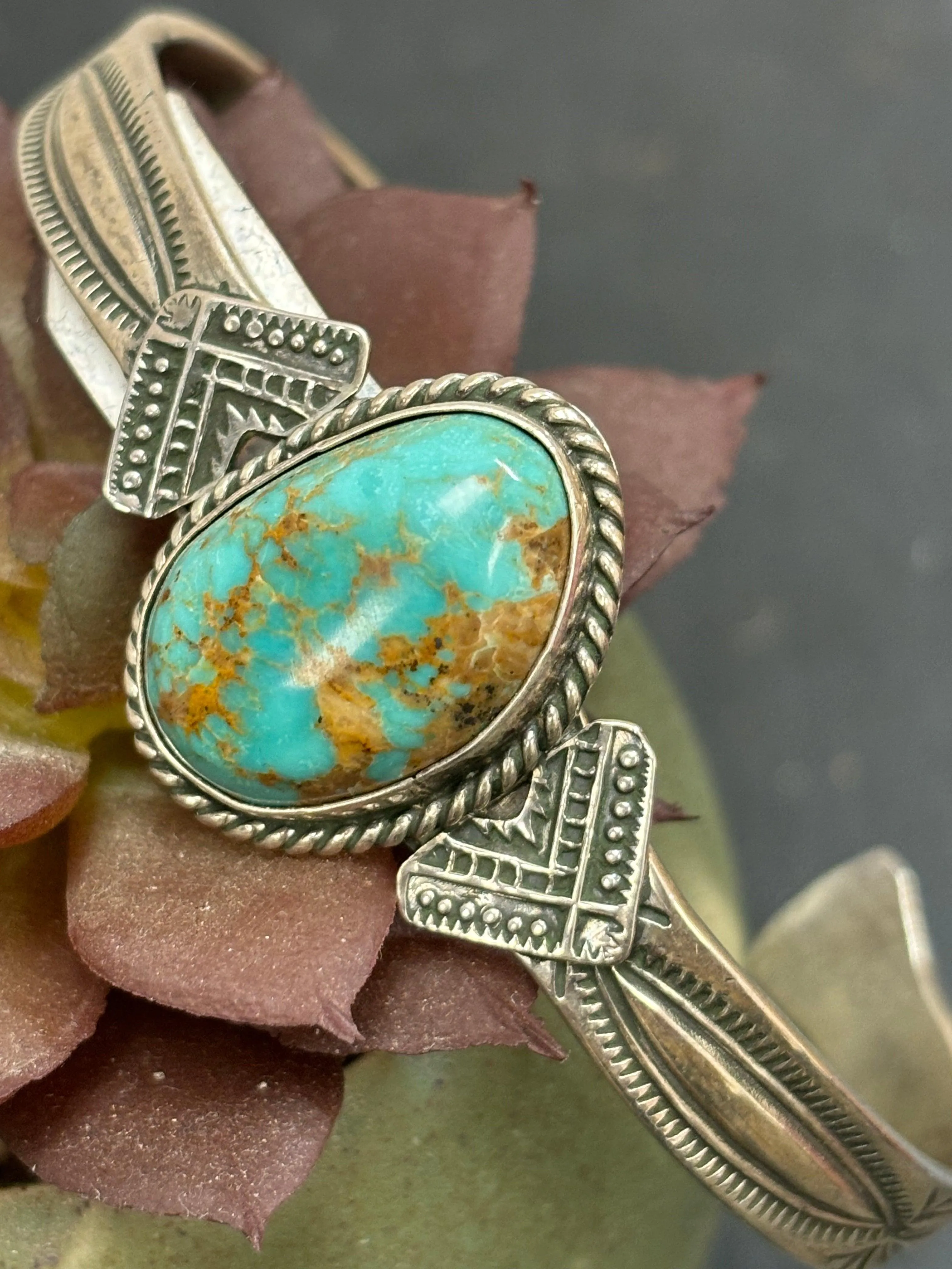 Royston Turquoise Navajo Handmade Sterling Cuff Bracelet by Garrett Hale