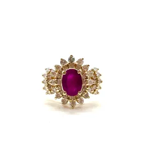 Ruby and diamond Sunburst ring