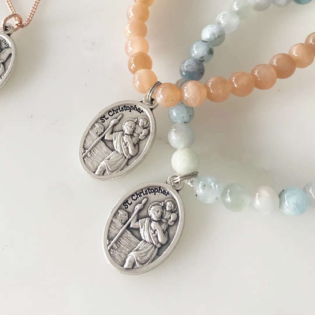 'Safe Travels' Gemstone Saint Bracelet - Sunstone / St Christopher