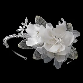 Satin Flower & Mesh Petals & Crystal Bridal Headband