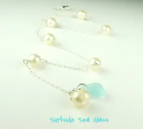 Sea Glass Bracelet With Pearls In Sterling Silver