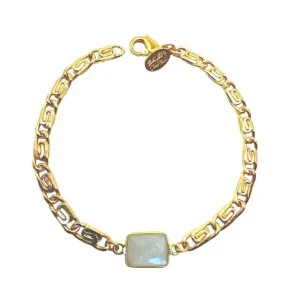 Semi Precious Bezel Set Rectangle On Scroll Chain- Moonstone (BCG4807MN)