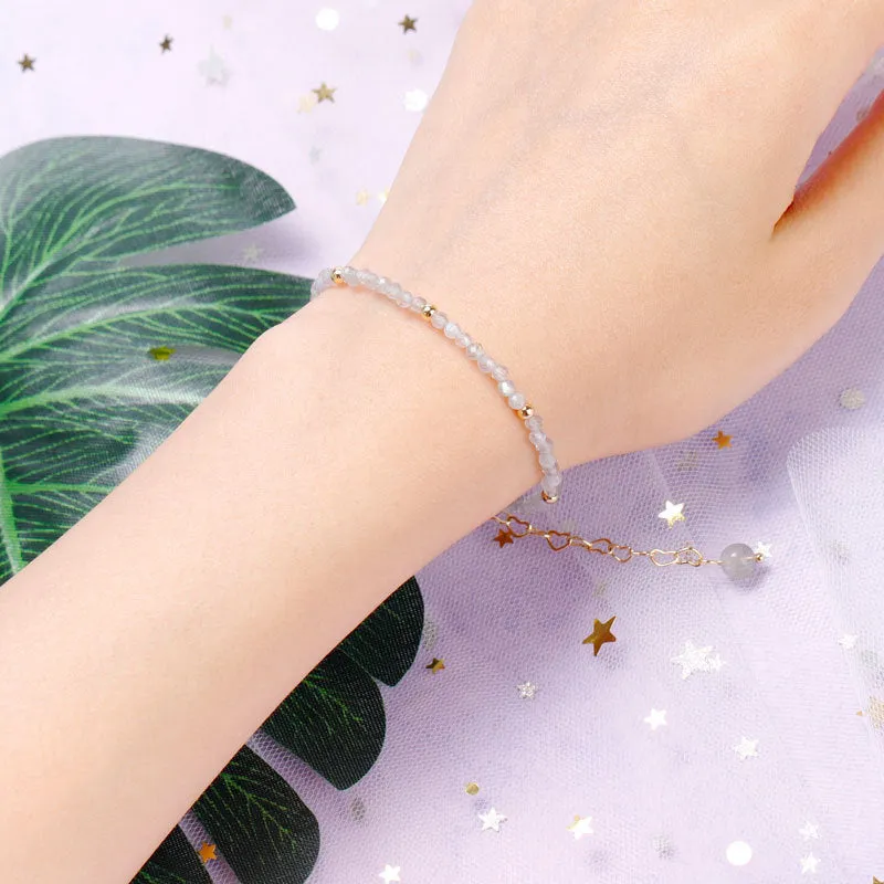 Serene Moonstone Beaded Bracelet with Gold Plating | Sterling Silver and Crystal | Fortune's Favor Collection