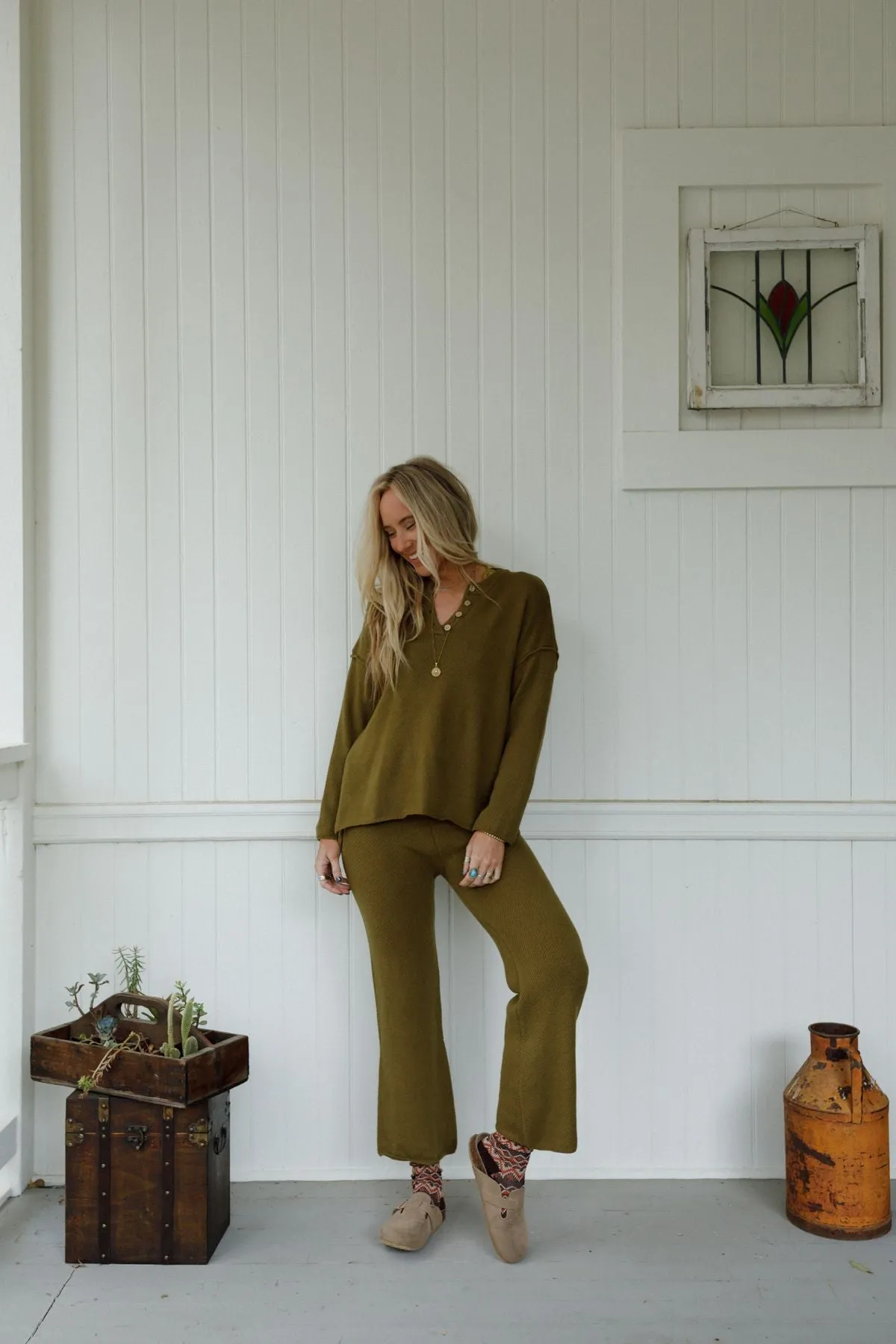 Sierra Slumber Waffle Knit Set - Olive