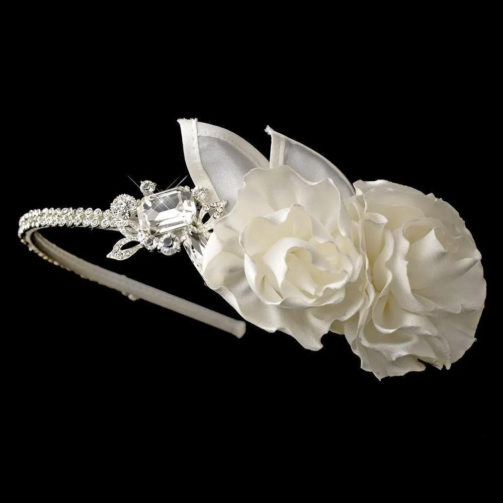 Silk Flower Crystal Encrusted Side Accented Bridal Headband