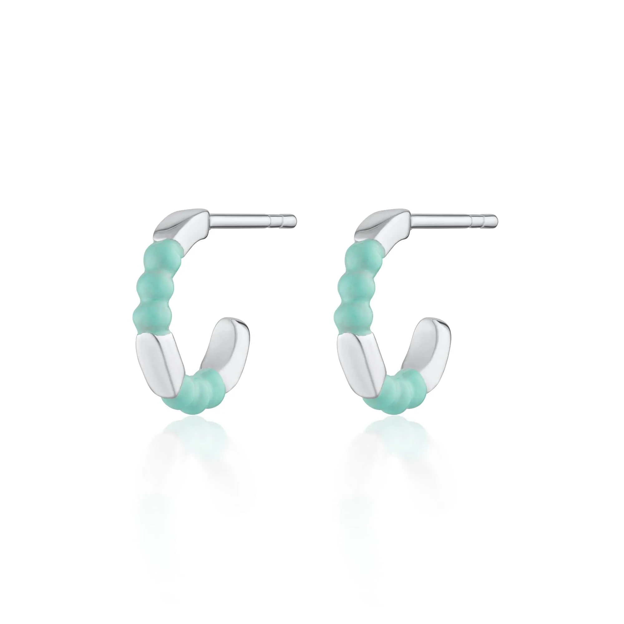 Silver Enamel Dot Huggie Hoop Earrings