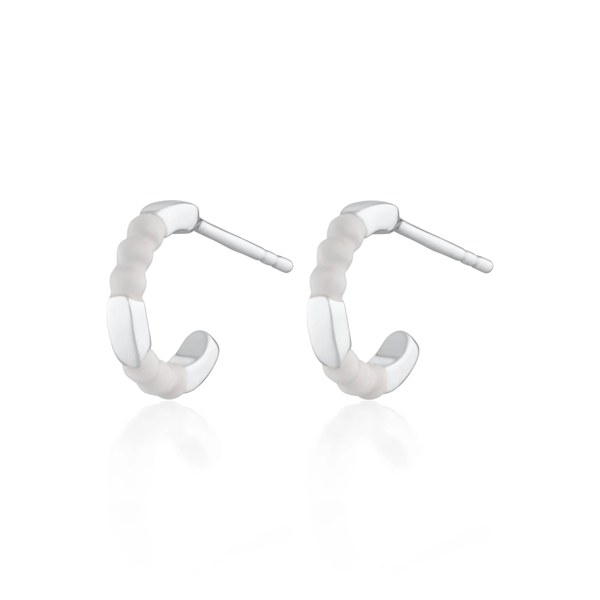 Silver Enamel Dot Huggie Hoop Earrings