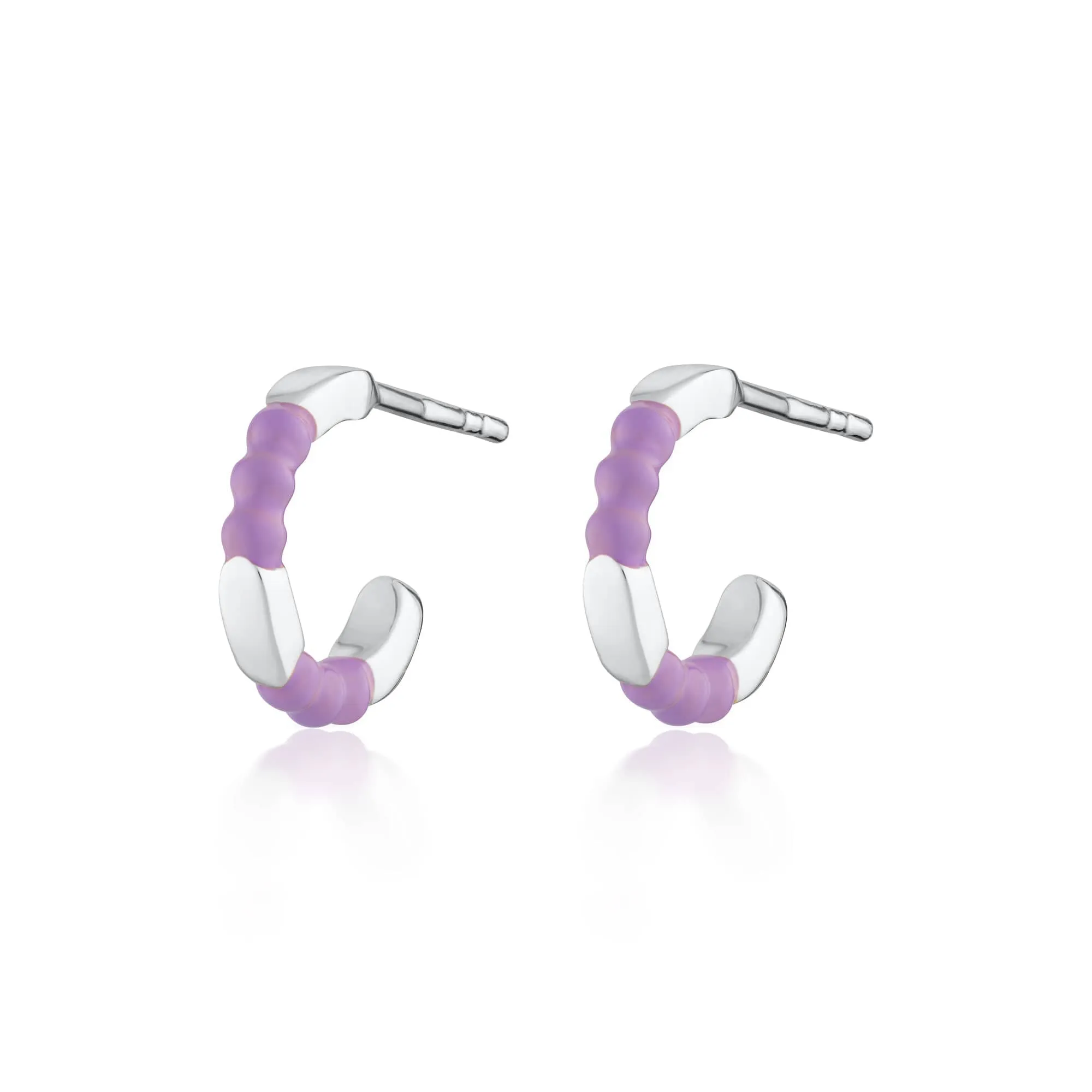 Silver Enamel Dot Huggie Hoop Earrings