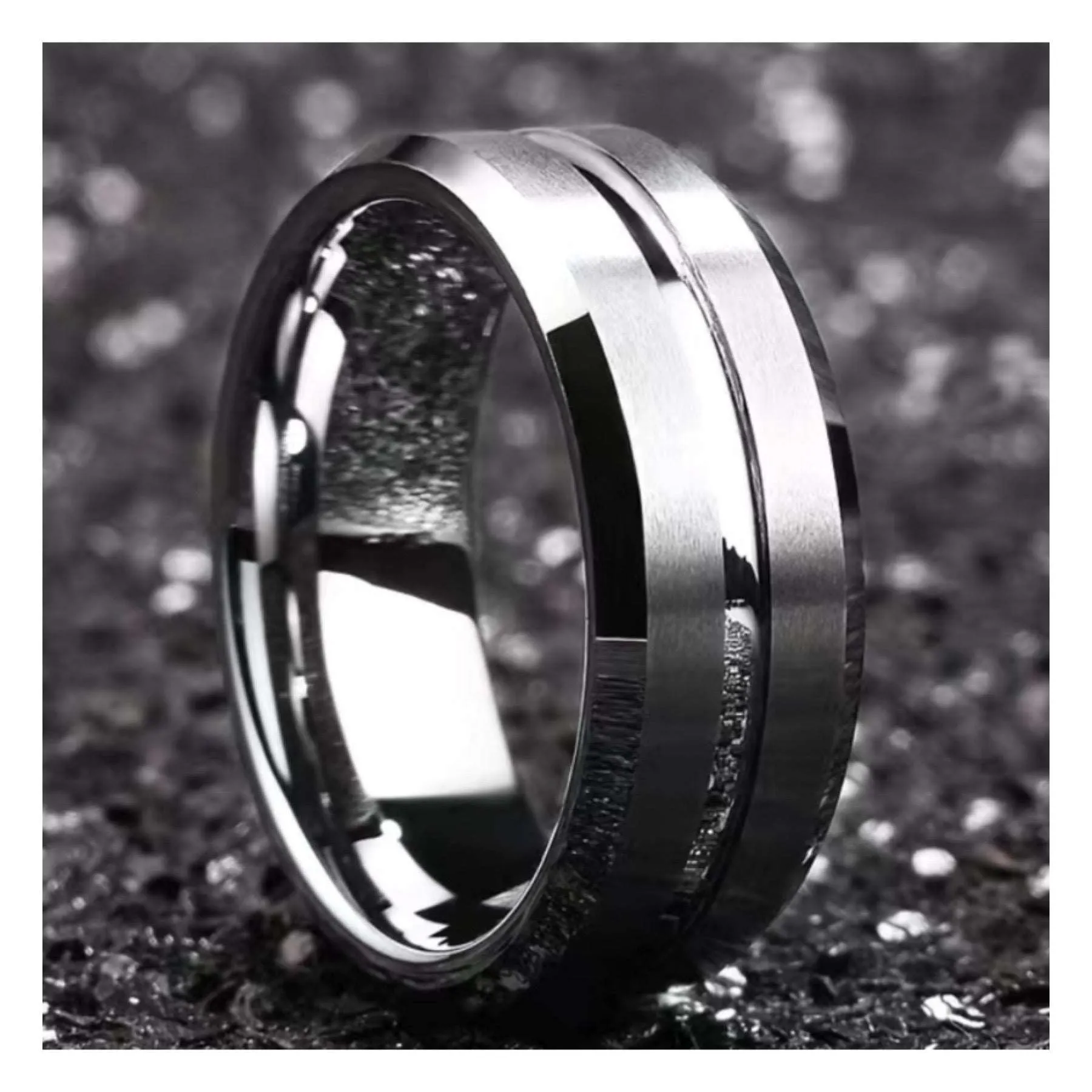 Silver Grooved Stainless Steel Ring