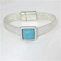 Silver Mesh Bracelet with Turquoise Accent