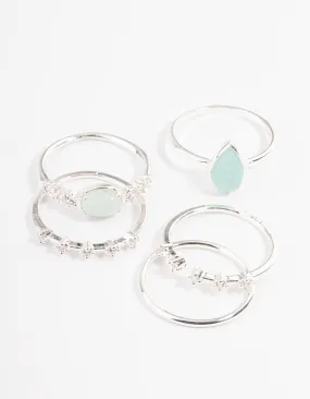 Silver Plated Amazonite Cubic Zirconia Dainty Stack Ring