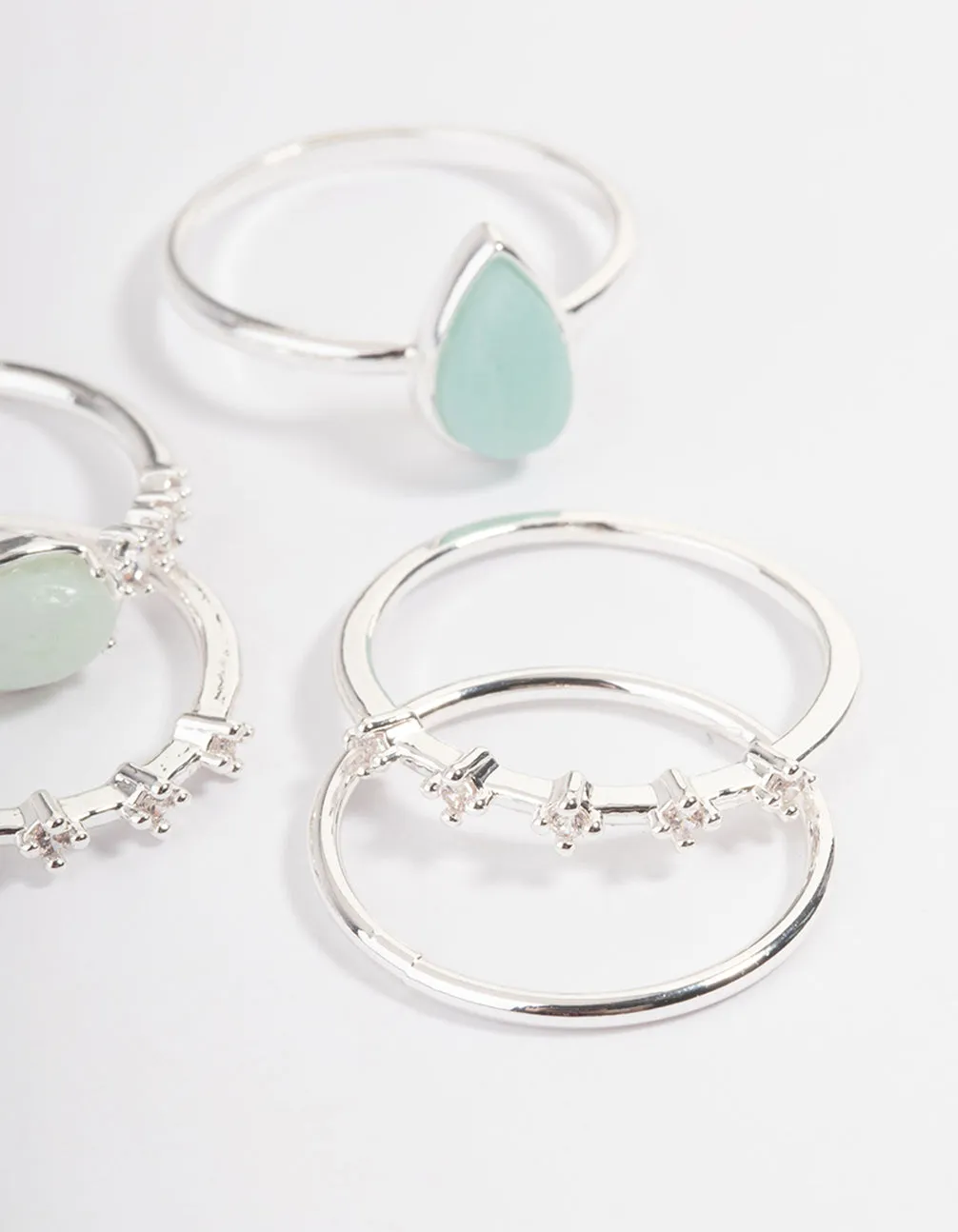 Silver Plated Amazonite Cubic Zirconia Dainty Stack Ring