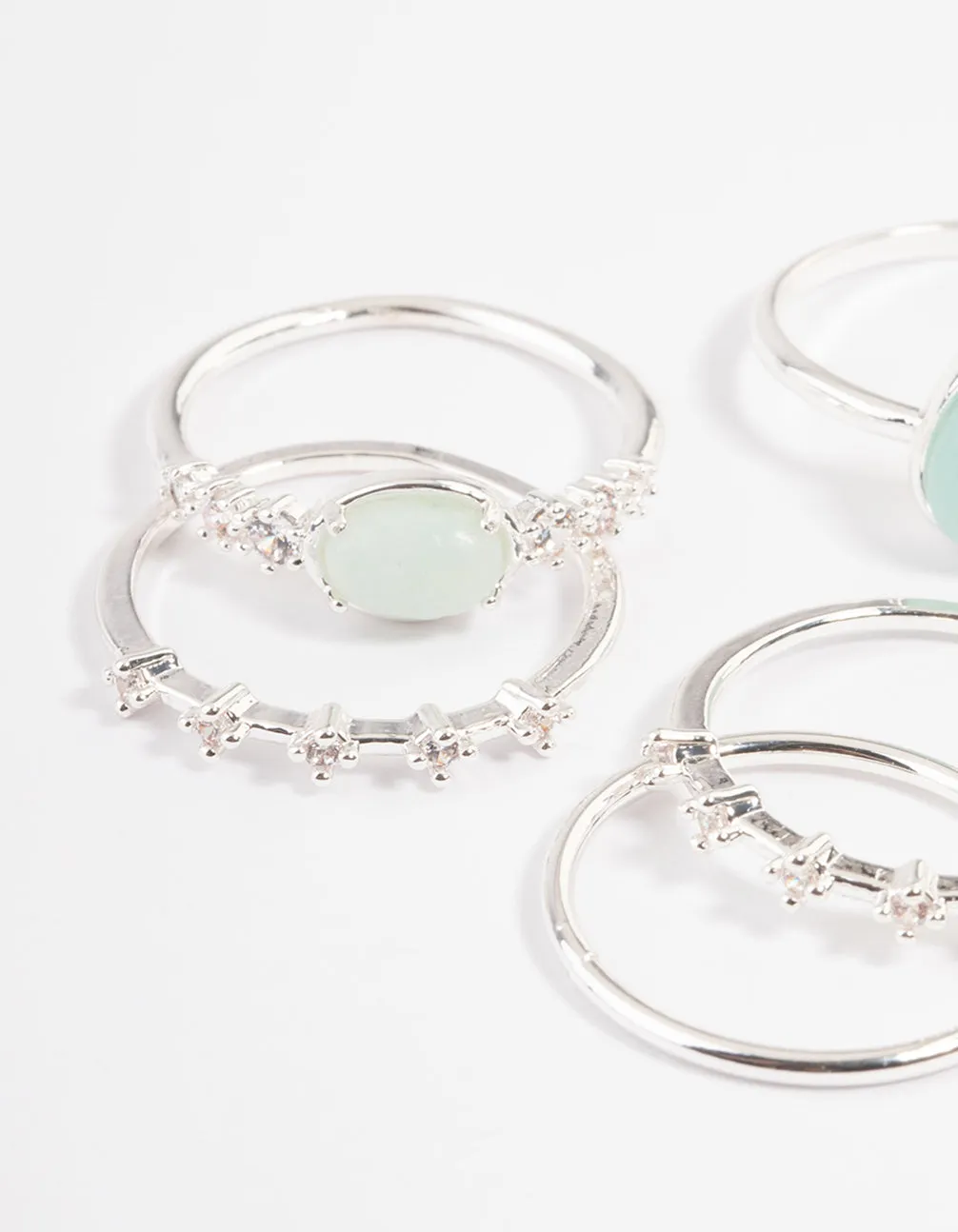 Silver Plated Amazonite Cubic Zirconia Dainty Stack Ring