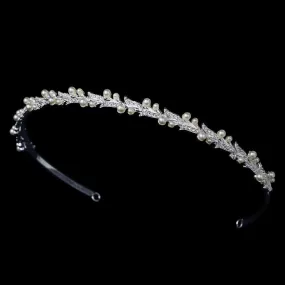 Silver Plated Crystal & Pearl Leaf Bridal Headband