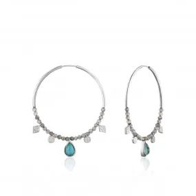 Silver Rhodium Plated Turquoise Labradorite Hoop Earrings E014-05H