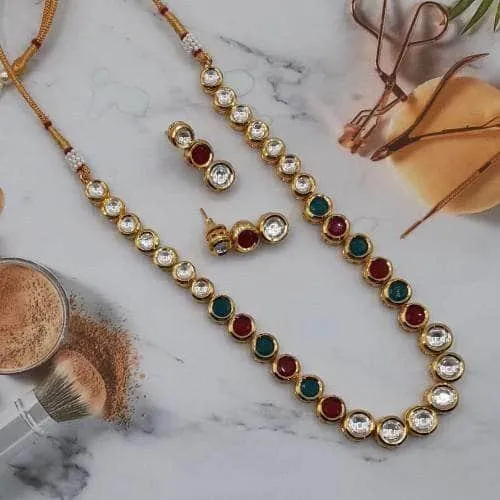 Single Line Colored Kundan Set