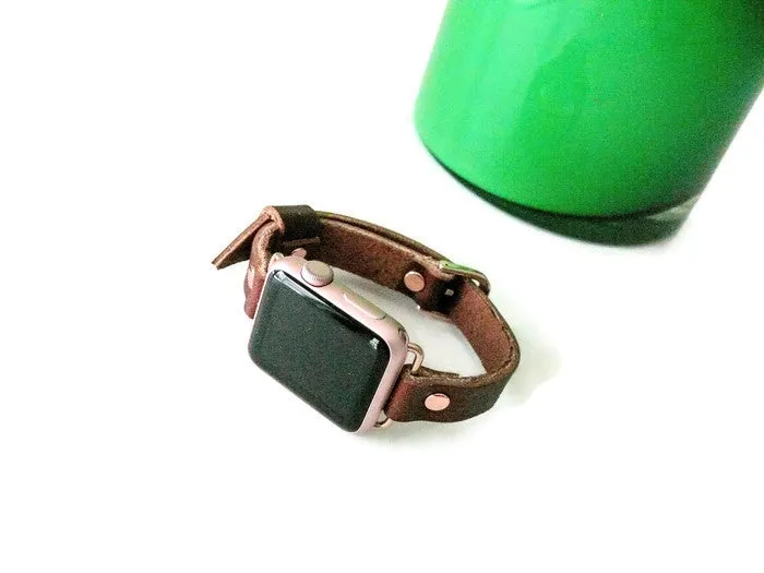 Single wrap watch band • Full grain brown leather