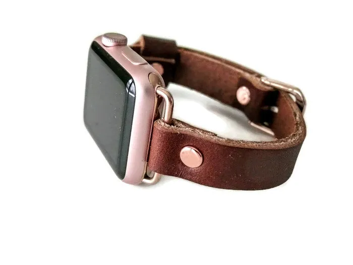 Single wrap watch band • Full grain brown leather