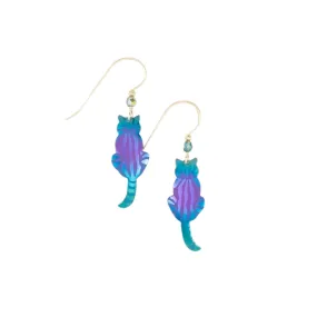 Sitting Kitty Earrings in Purple Turquoise