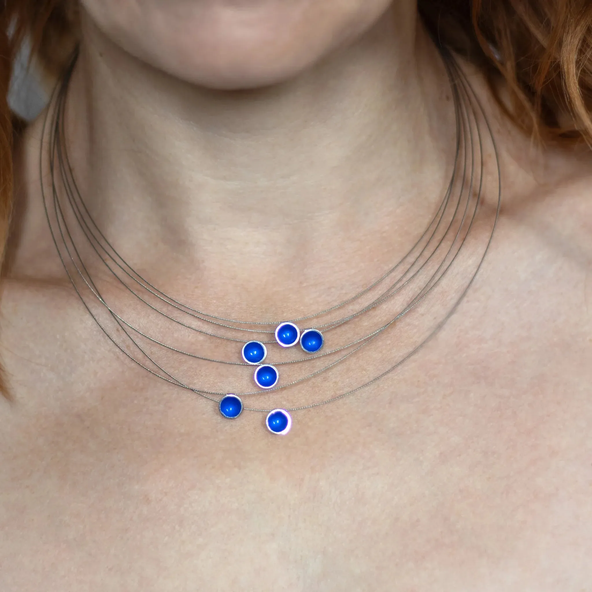 Six Strand Small Disc Enamel Necklace