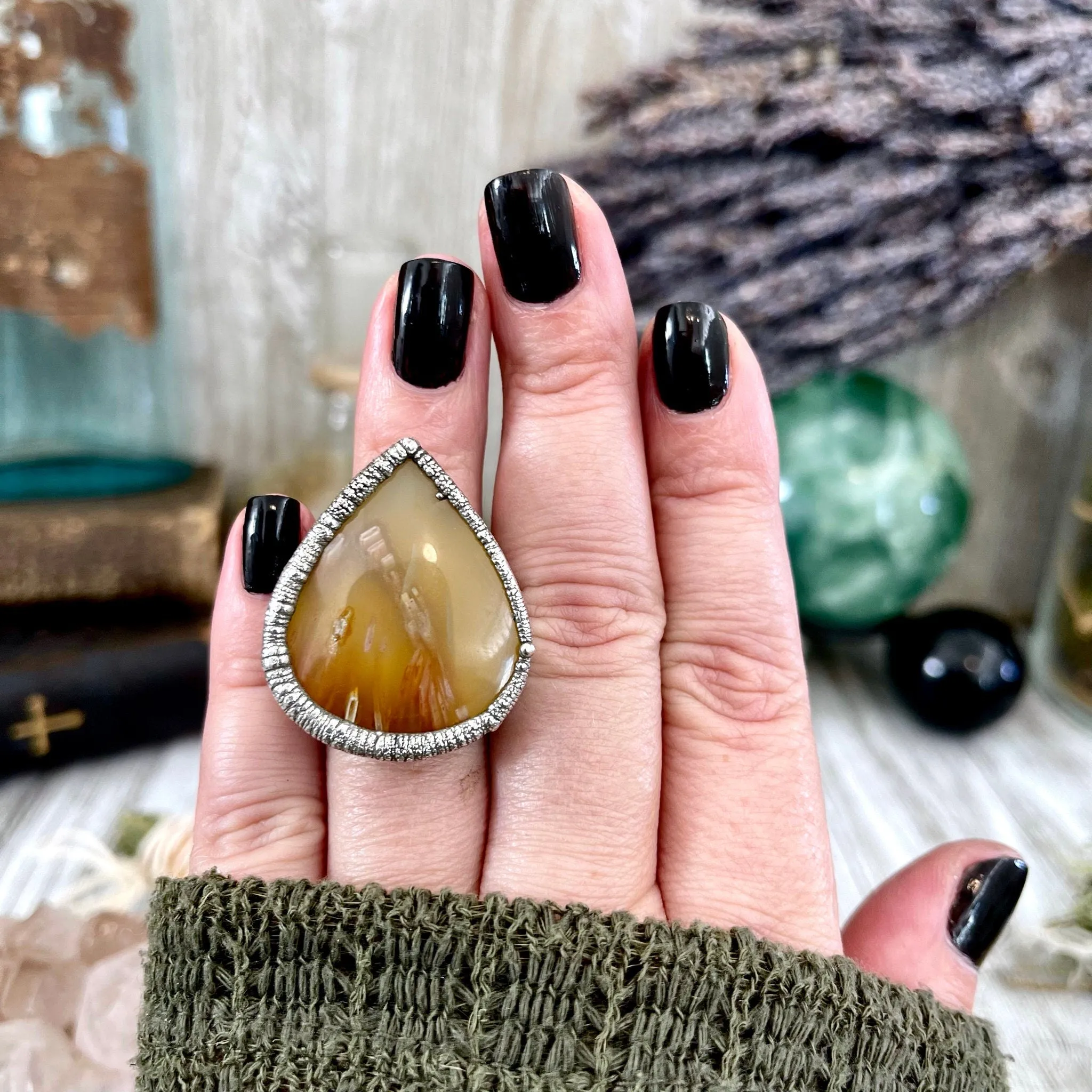 Size 6 Tube Agate Statement Ring Set in Fine Silver / Foxlark Collection - One of a Kind