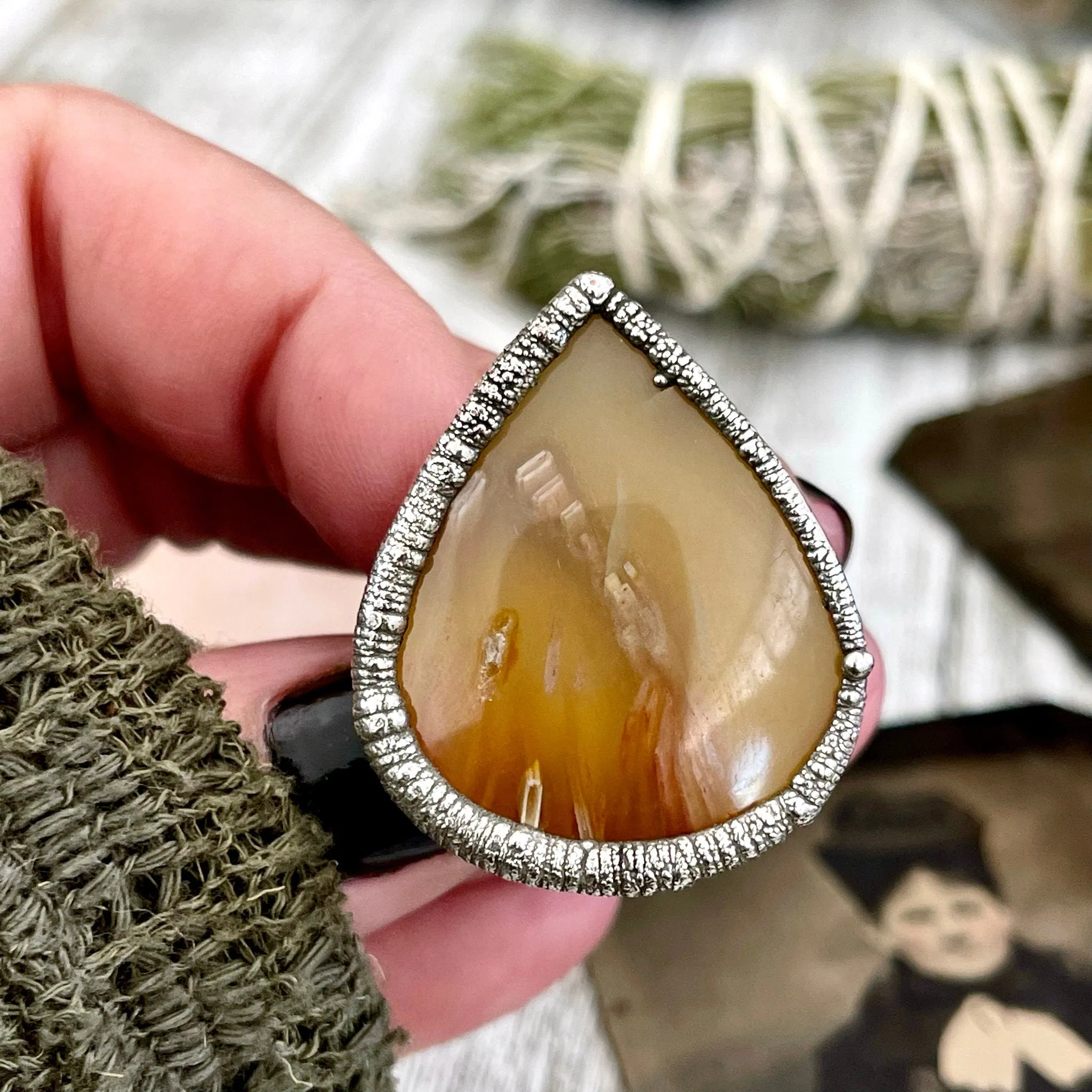 Size 6 Tube Agate Statement Ring Set in Fine Silver / Foxlark Collection - One of a Kind