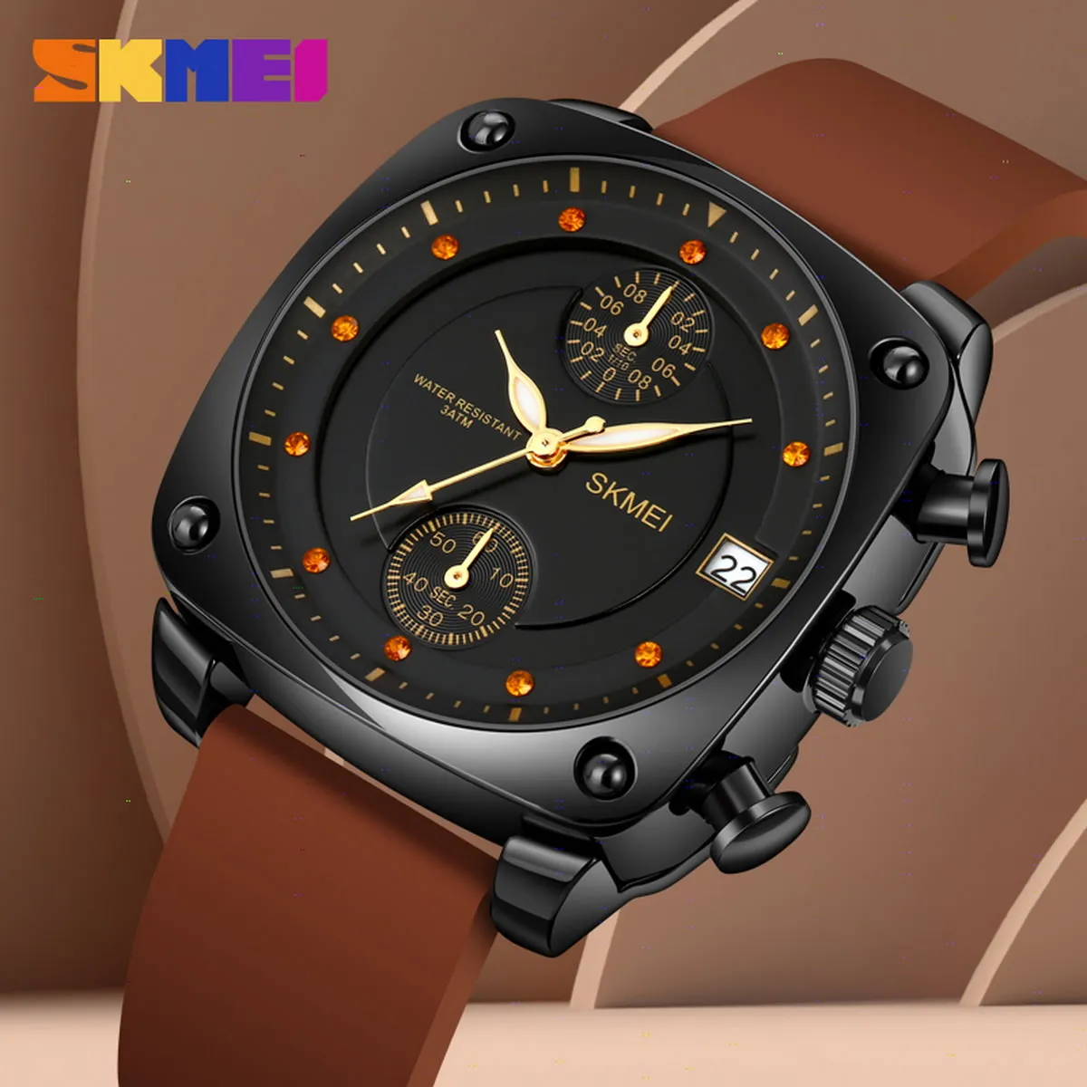 SKMEI 1903 Square Quartz Watch w/ Silicon Strap