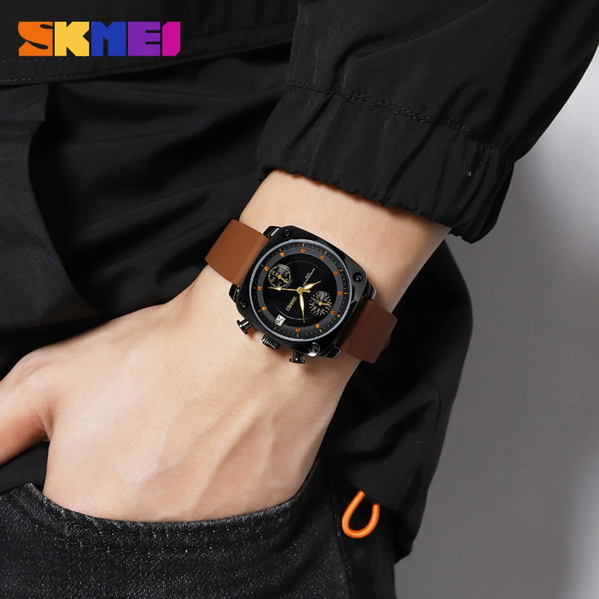 SKMEI 1903 Square Quartz Watch w/ Silicon Strap