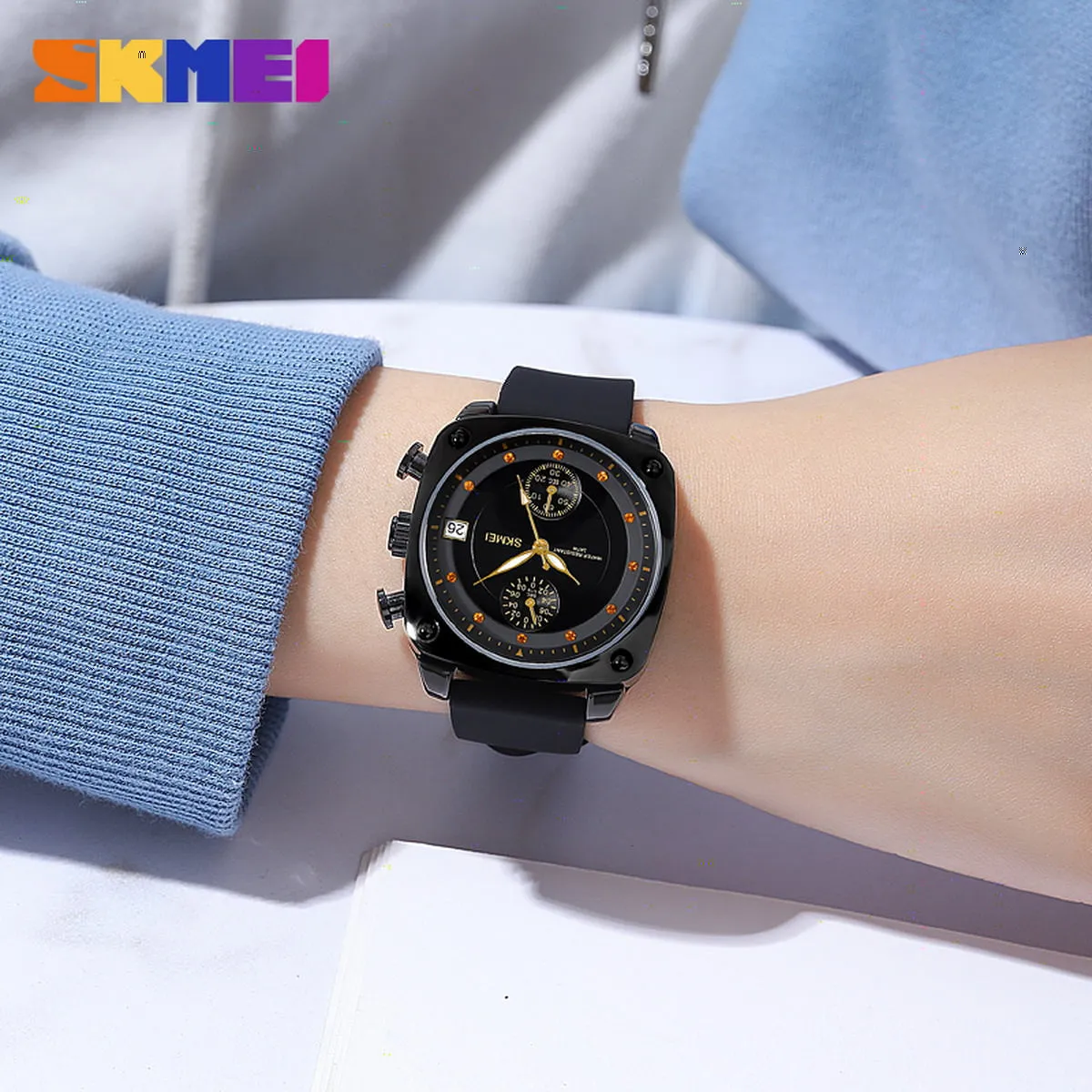 SKMEI 1903 Square Quartz Watch w/ Silicon Strap