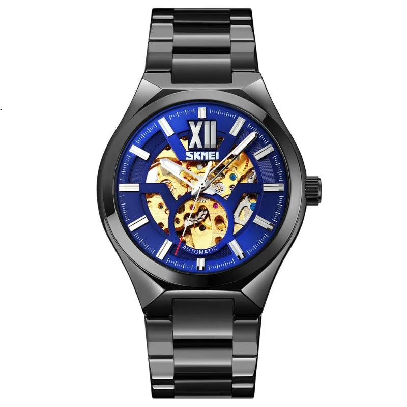 SKMEI 9258 Luxury Men's Automatic Mechanical Skeleton Watch with Visible Gears