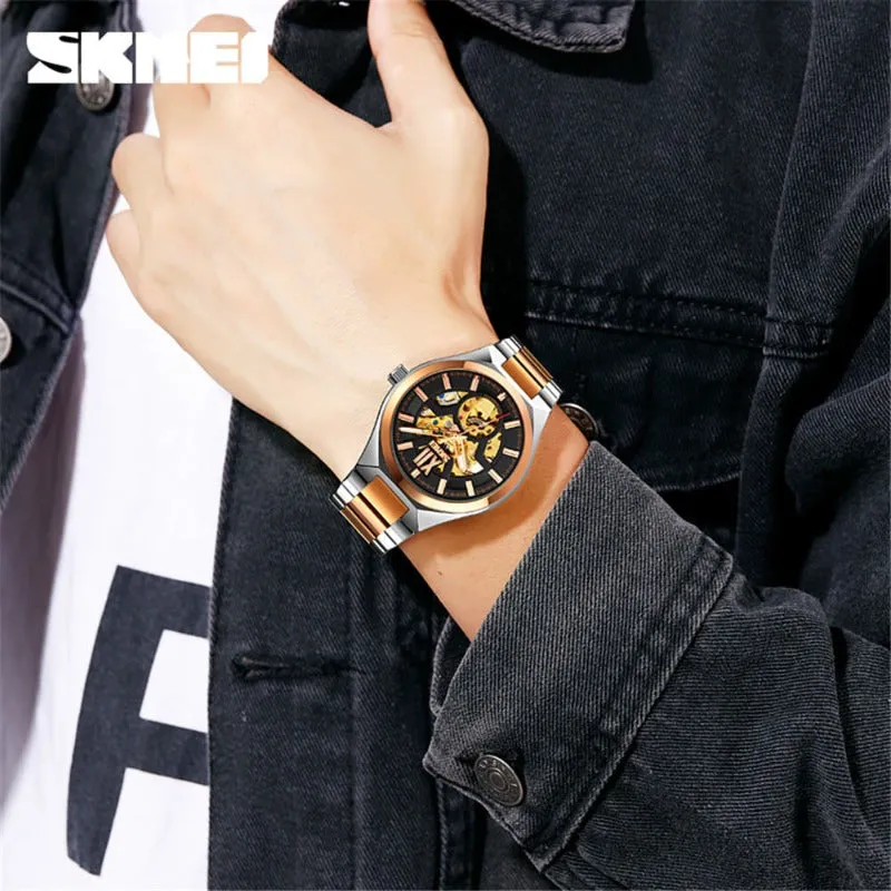 SKMEI 9258 Luxury Men's Automatic Mechanical Skeleton Watch with Visible Gears