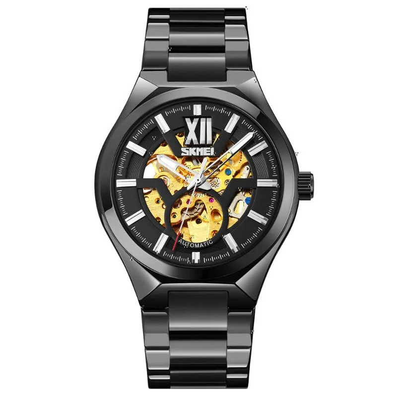 SKMEI 9258 Luxury Men's Automatic Mechanical Skeleton Watch with Visible Gears