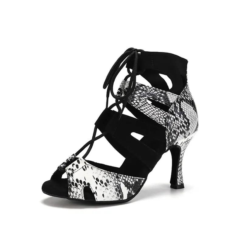 Snake Print Leather Lace Up Booties