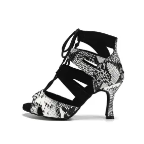 Snake Print Leather Lace Up Booties