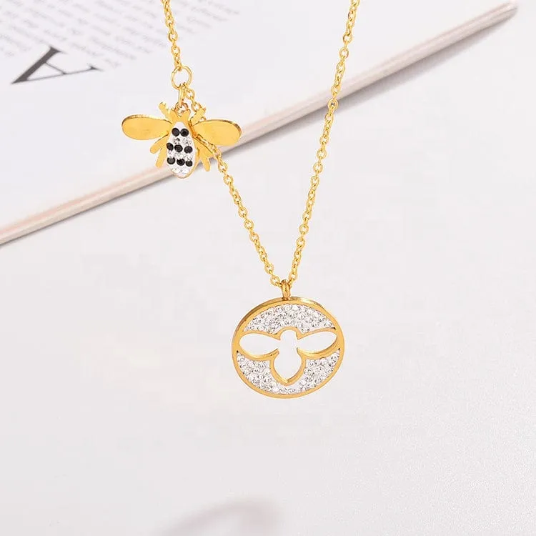 Sparkling Bee Medallion Necklace Rose, Yellow or White Gold Plating Cut Out Bee, SO CUTE!!!