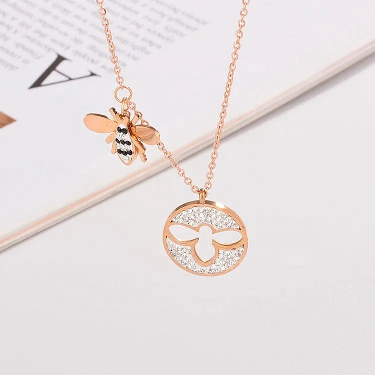 Sparkling Bee Medallion Necklace Rose, Yellow or White Gold Plating Cut Out Bee, SO CUTE!!!