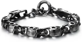 Stainless Steel Blackened Old Metal Finishing, Skulls Link Chain Bracelet for Man