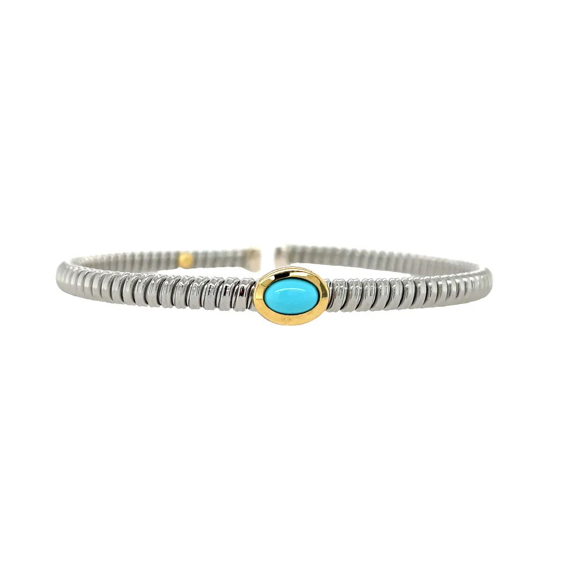 Stainless Steel Turquoise Bangle w/ Sterling Silver and 18KY Accents